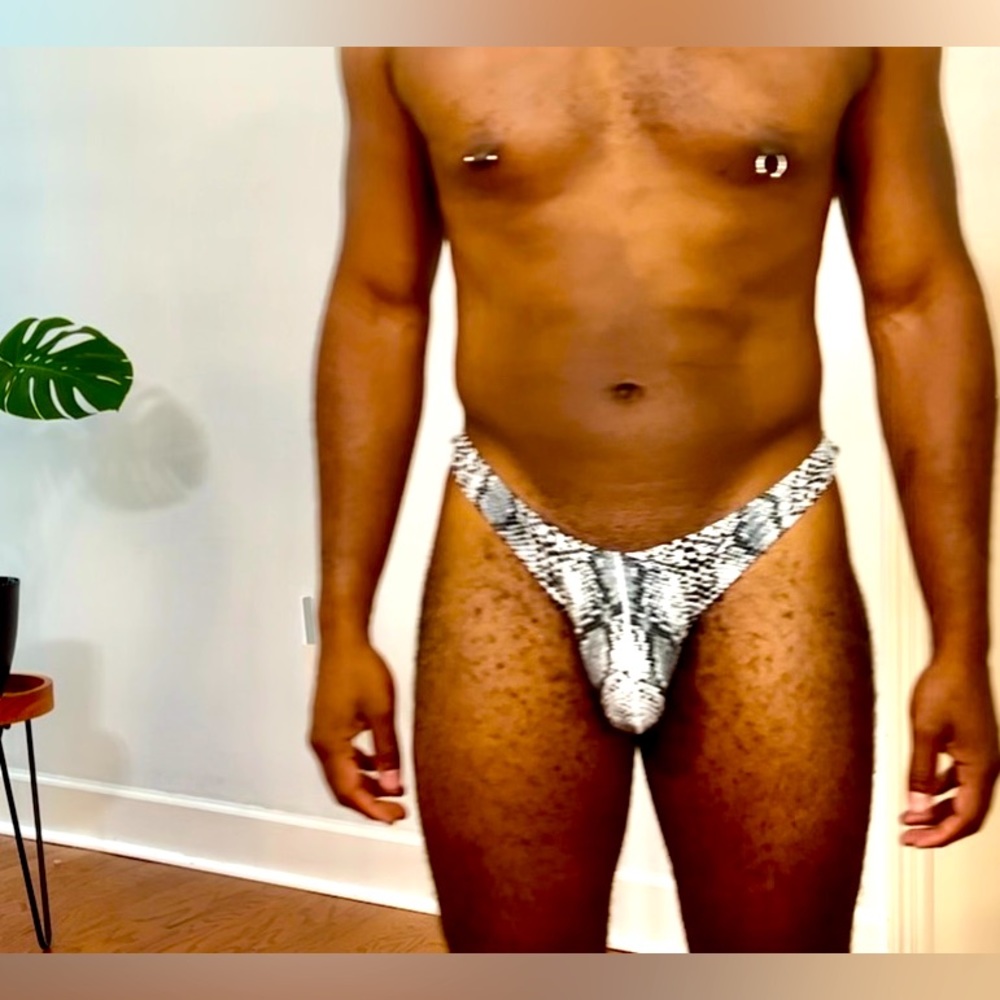 Black and white Leopard print Male Thongs.